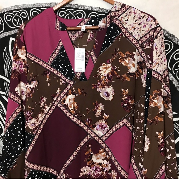 NEW Maurices Atwood Pink Floral Patchwork Style Fall Blouse Button Front Medium - Picture 2 of 13